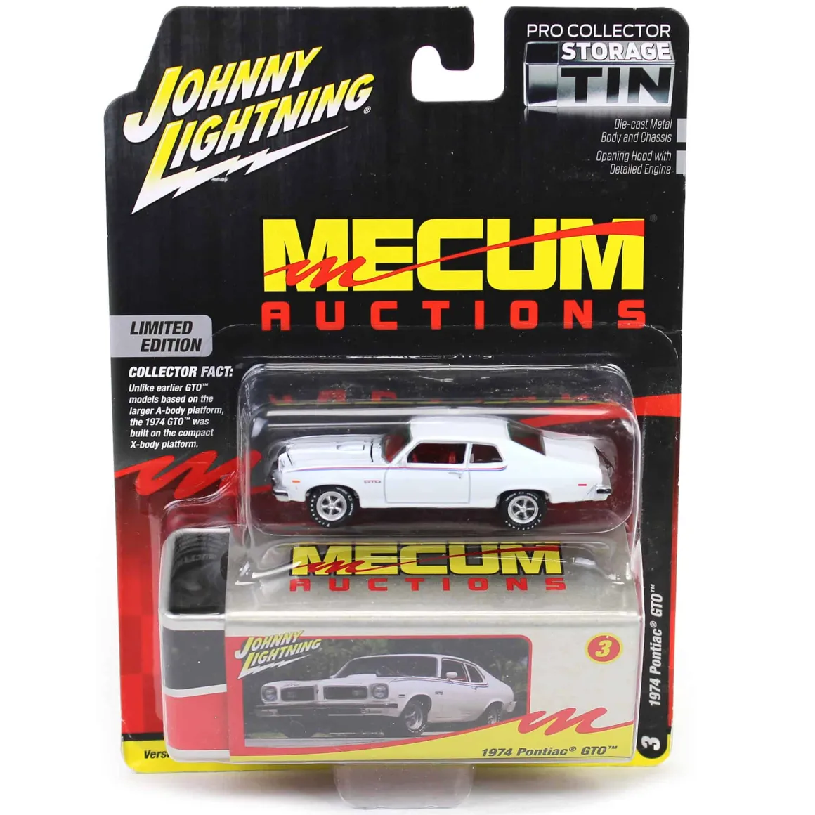 1/64 1974 Pontiac GTO, Cameo White, Mecum Auctions, Johnny Lightning Collector Tin Series 15