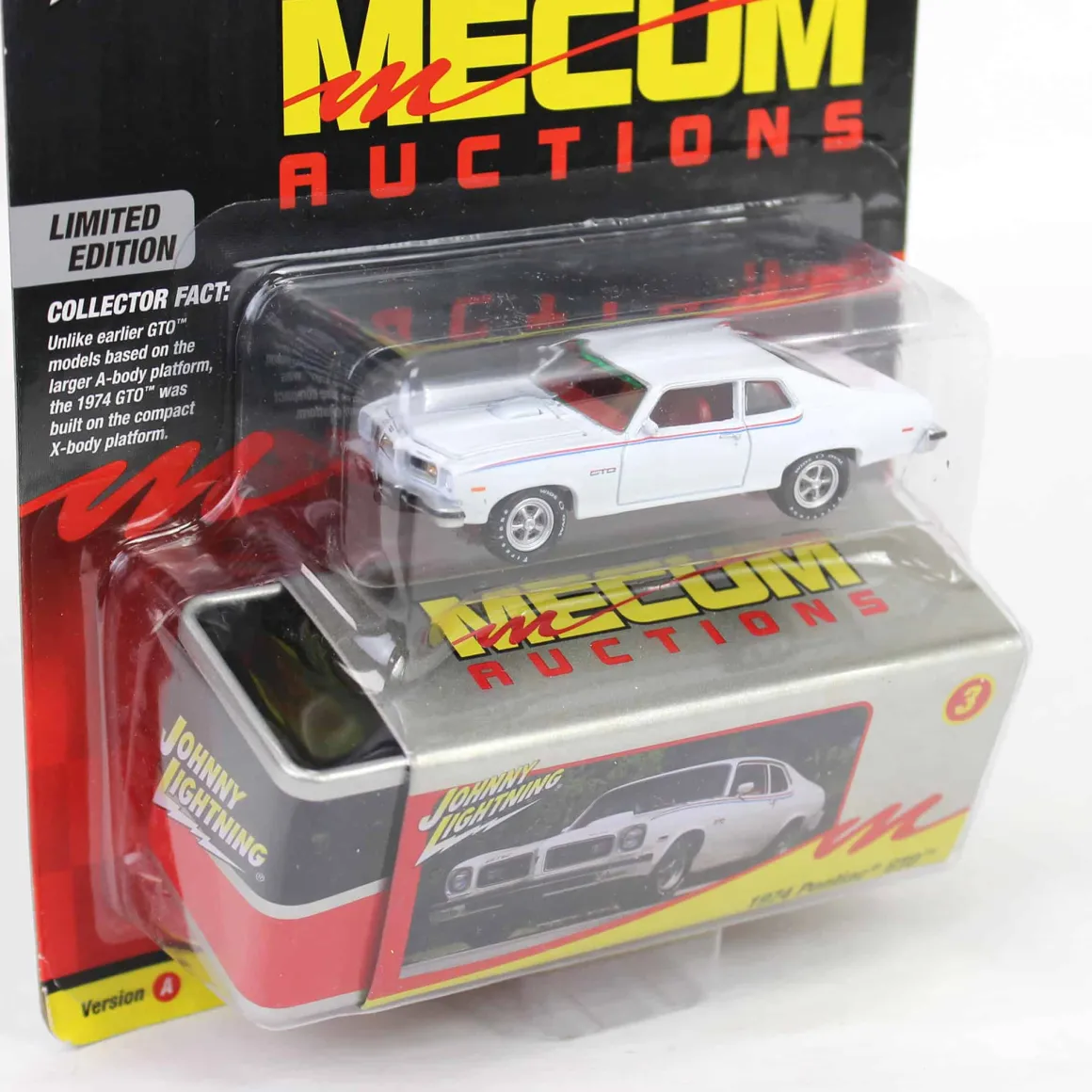 1/64 1974 Pontiac GTO, Cameo White, Mecum Auctions, Johnny Lightning Collector Tin Series 15
