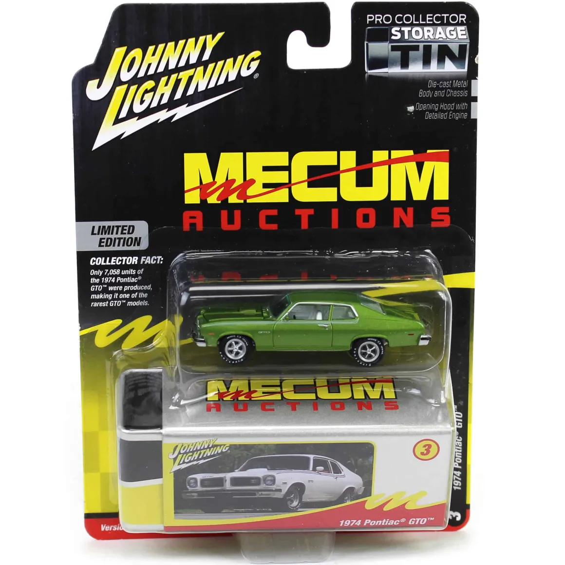 1/64 1974 Pontiac GTO, Emerald Green, Mecum Auctions, Johnny Lightning Collector Tin Series 15