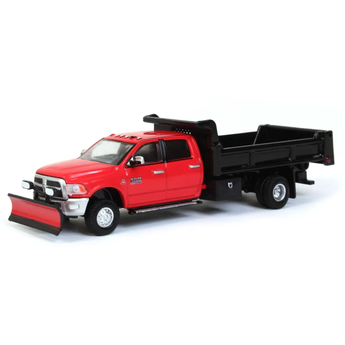 1/64 2018 Ram 3500 Dually, Red with Black Dump Bed & Plow, Outback Toys Exclusive