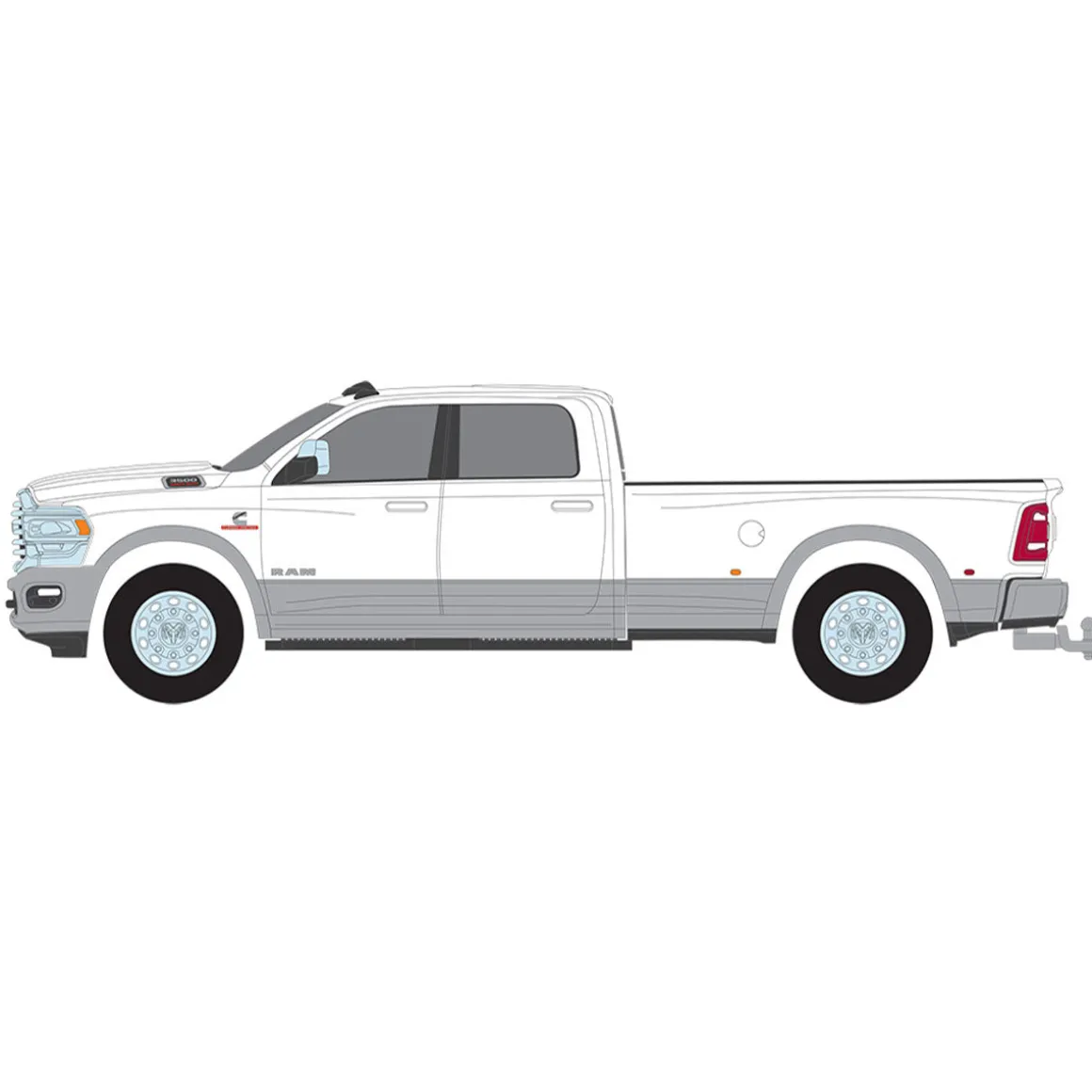 1/64 2020 Ram 3500 Laramie Dually, Bright White & Billet Silver, Dually Drivers Series 14