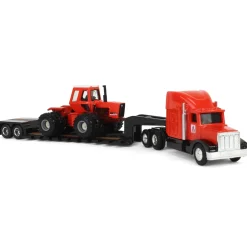 1/64 Allis Chalmers 7580 Maroon Belly with Semi & Lowboy Trailer