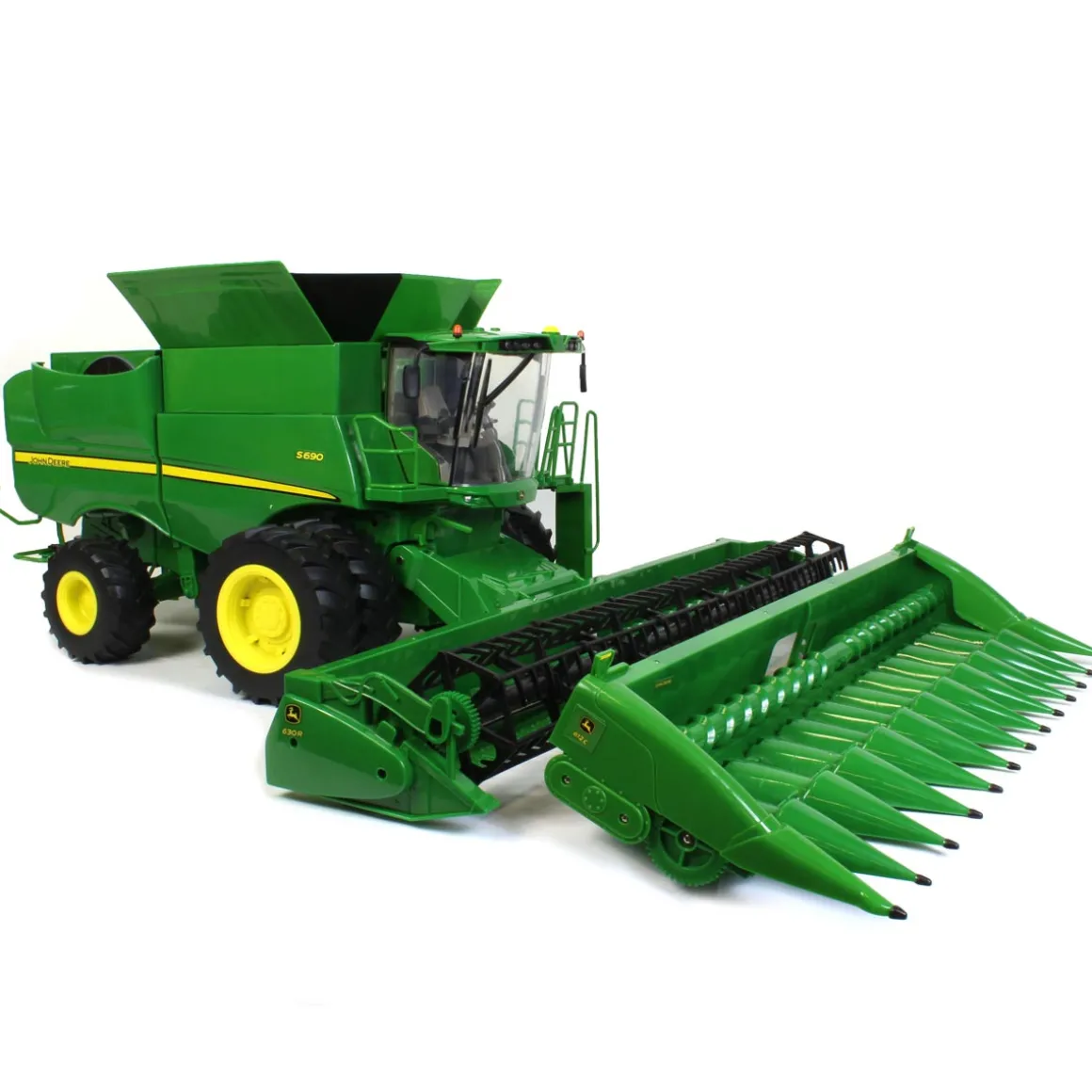 1/16 Big Farm John Deere S690 Combine with 12 Row Corn Head and Grain Head