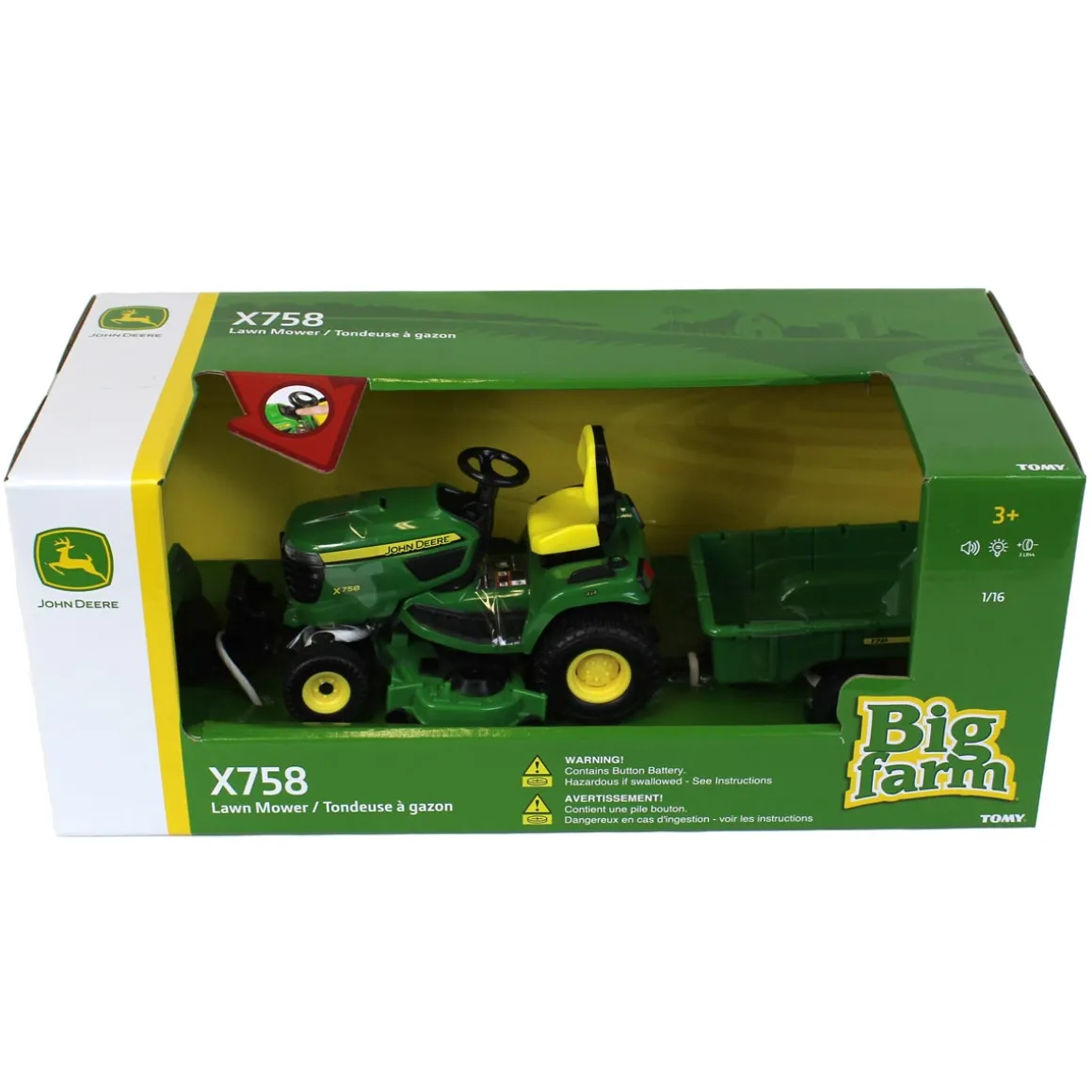 1/16 Big Farm John Deere X758 Lawn Mower with Blade and Cart