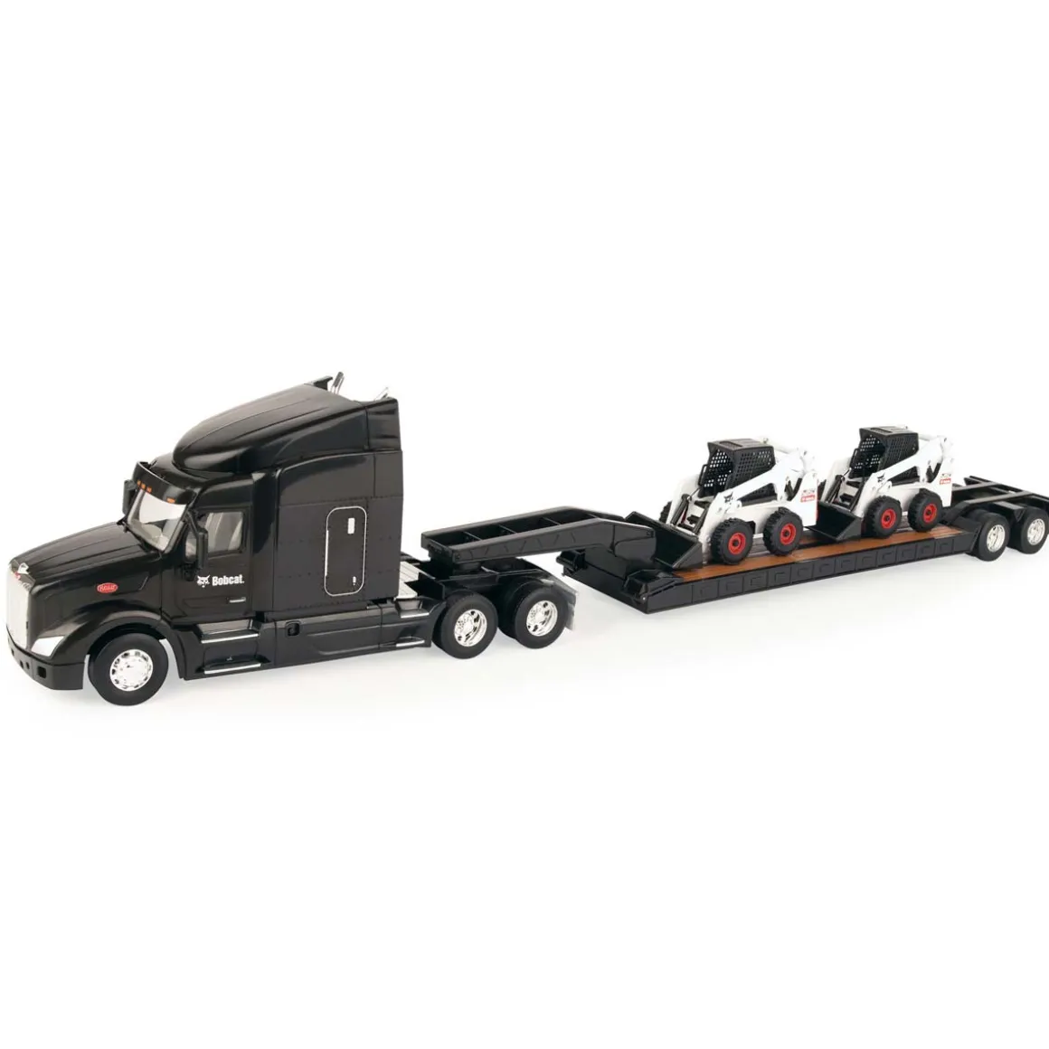 1/32 Big Roads Peterbilt 579 w/ Lowboy & 2 Die-cast Bobcat S450 Skid Loaders
