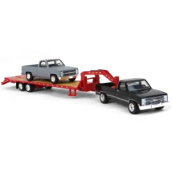 1/64 Black 1986 Chevy K-30 Longbed with Gooseneck & Project Truck, Greenlight Exclusive
