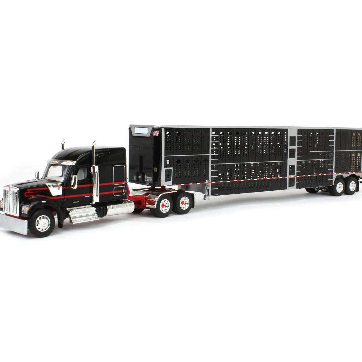 1/64 Black & Red Kenworth W990 with Wilson Silverstar Livestock Trailer, DCP by First Gear
