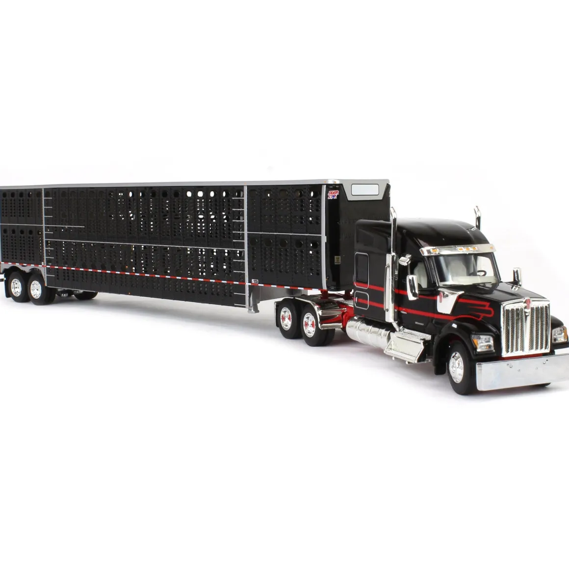 1/64 Black & Red Kenworth W990 with Wilson Silverstar Livestock Trailer, DCP by First Gear