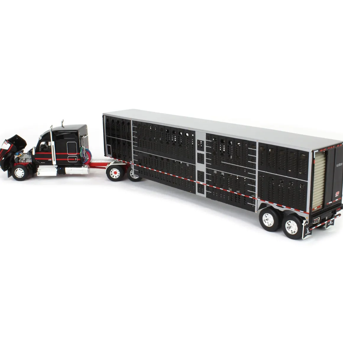 1/64 Black & Red Kenworth W990 with Wilson Silverstar Livestock Trailer, DCP by First Gear
