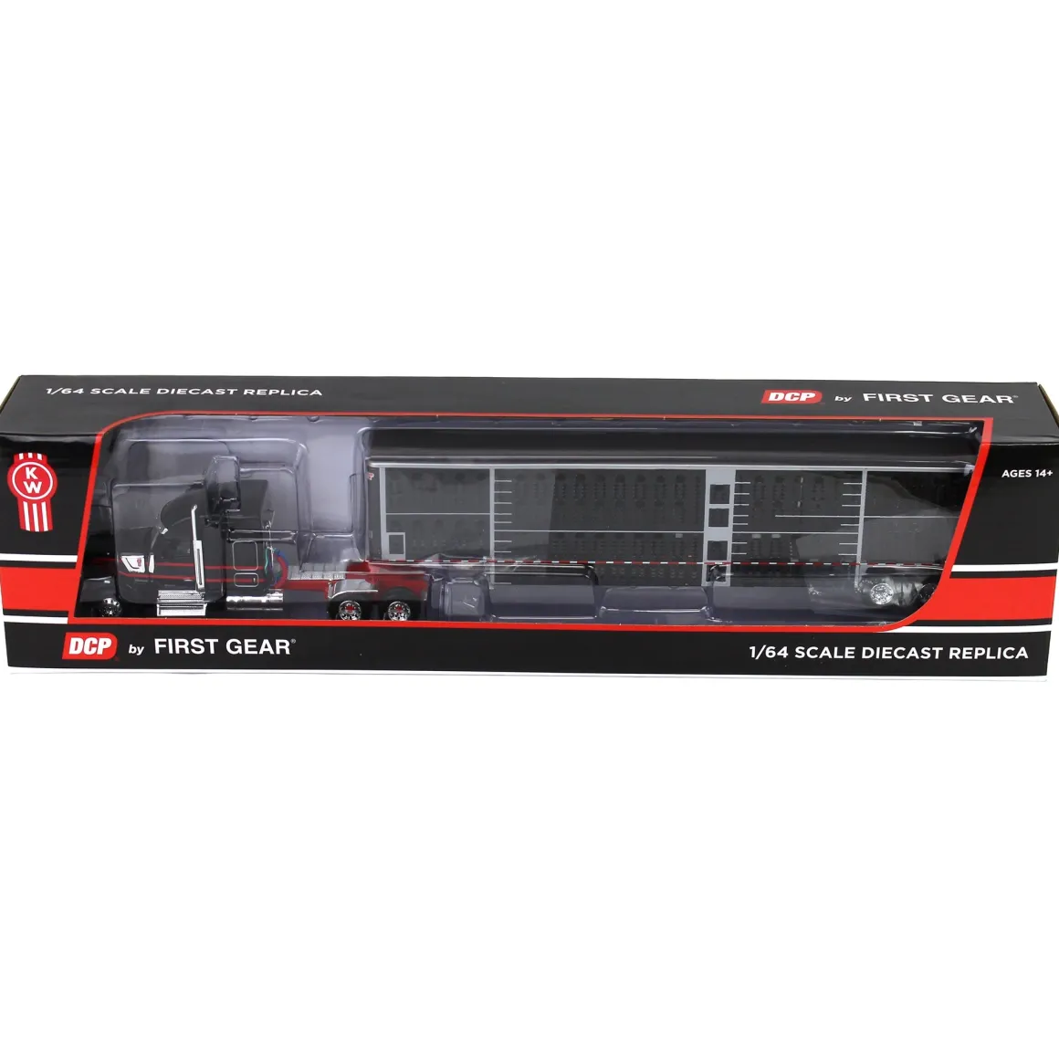 1/64 Black & Red Kenworth W990 with Wilson Silverstar Livestock Trailer, DCP by First Gear