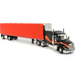 1/64 Black & Red Peterbilt 579 Sleeper w/ 53' Utility Roll Tarp Trailer, DCP by First Gear
