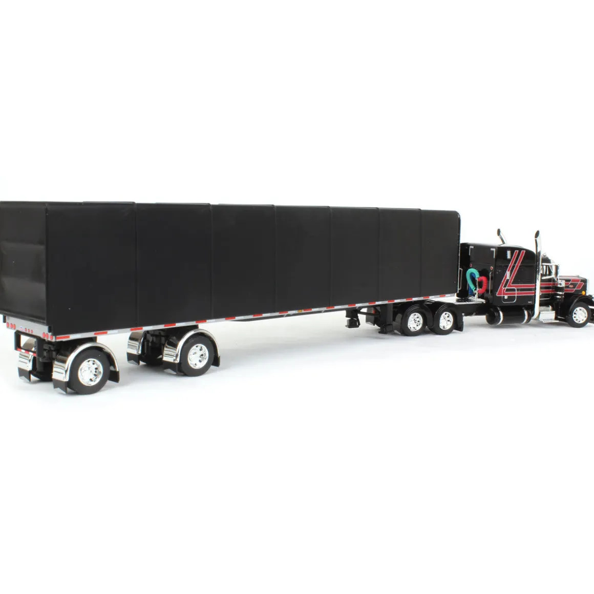 1/64 Black & Red Peterbilt 359 with Utility Roll Tarp Trailer, DCP by First Gear