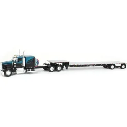 1/64 Black & Teal Kenworth W900L Long Frame with Transcraft Stepdeck Trailer, DCP by First Gear