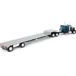 1/64 Black & Teal Kenworth W900L Long Frame with Transcraft Stepdeck Trailer, DCP by First Gear