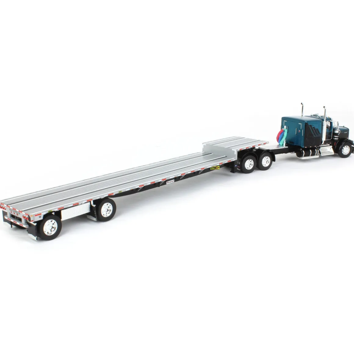 1/64 Black & Teal Kenworth W900L Long Frame with Transcraft Stepdeck Trailer, DCP by First Gear
