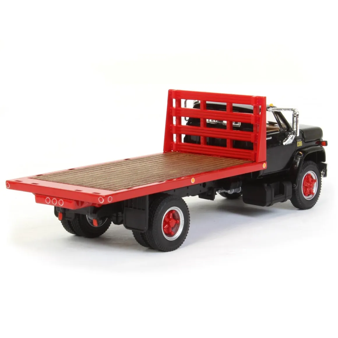 1/64 Black Chevy C65 Single Axle Truck with Red Flatbed, DCP by First Gear
