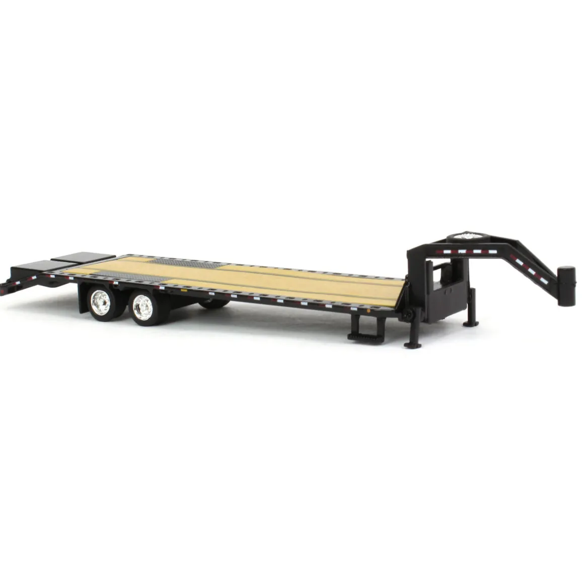 1/64 Black Gooseneck Trailer with Red & White Conspicuity Stripes