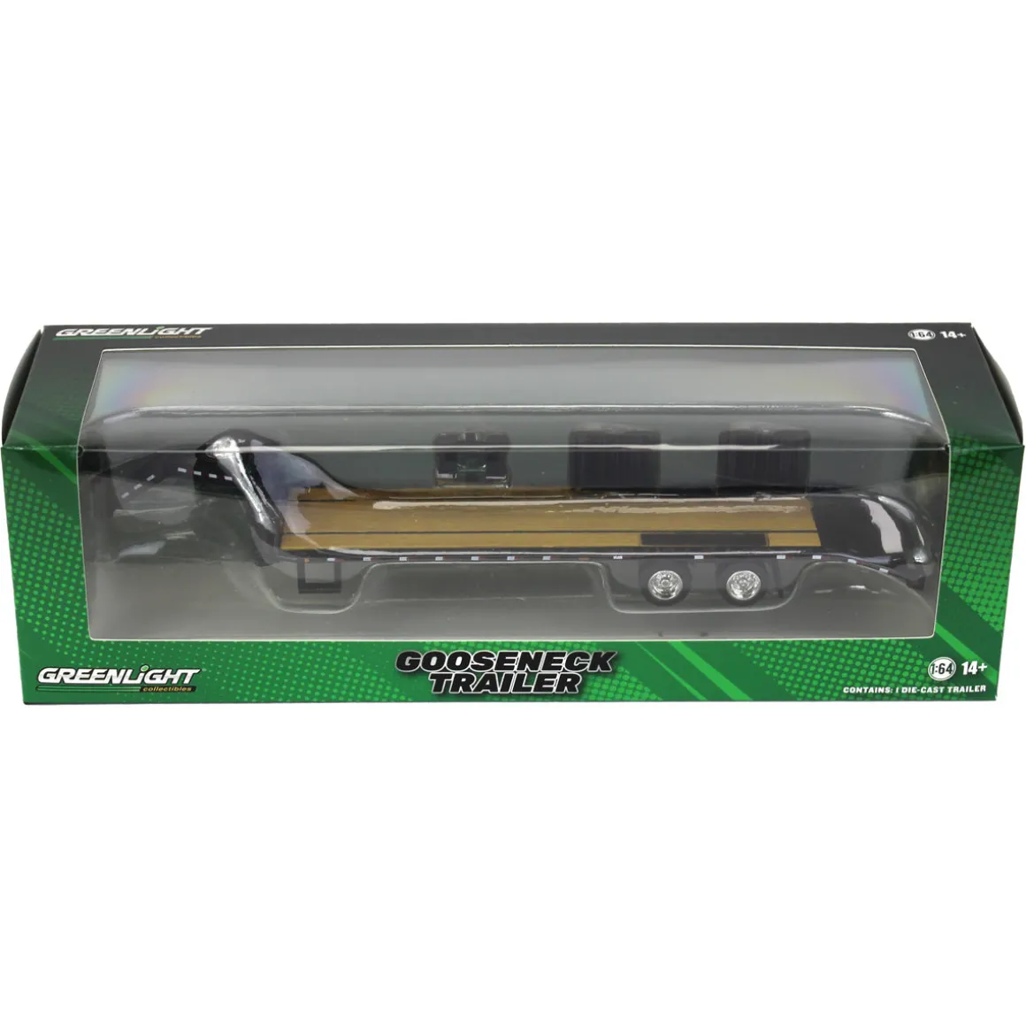 1/64 Black Gooseneck Trailer with Red & White Conspicuity Stripes
