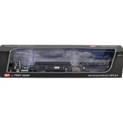 1/64 Black Peterbilt 379 with 28.5ft Utility Tandem Flatbed Trailers, DCP by First Gear