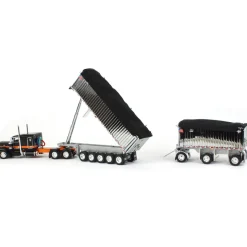 1/64 Black/Orange/Chrome Peterbilt 389 w/ Chrome East Genesis II End Dump Trailers, DCP by First Gear