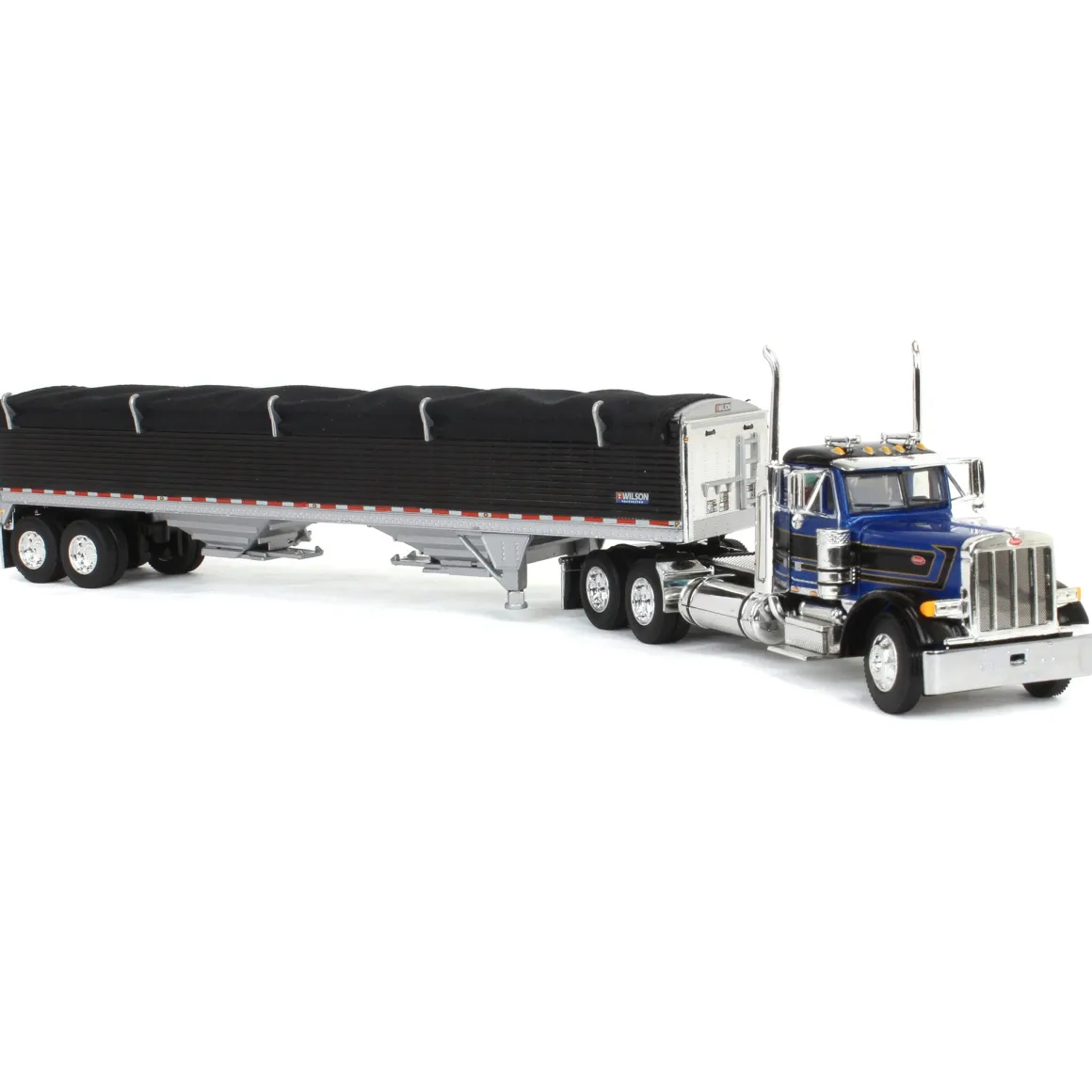 1/64 Blue & Black Peterbilt 379 Day Cab with Black Wilson Pacesetter Grain Trailer, DCP by First Gear