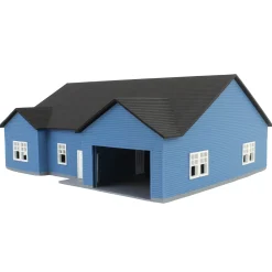 1/64 Blue & White “The Ranch” Farm House w/ Opening Garage & Back Deck, 3D Printed