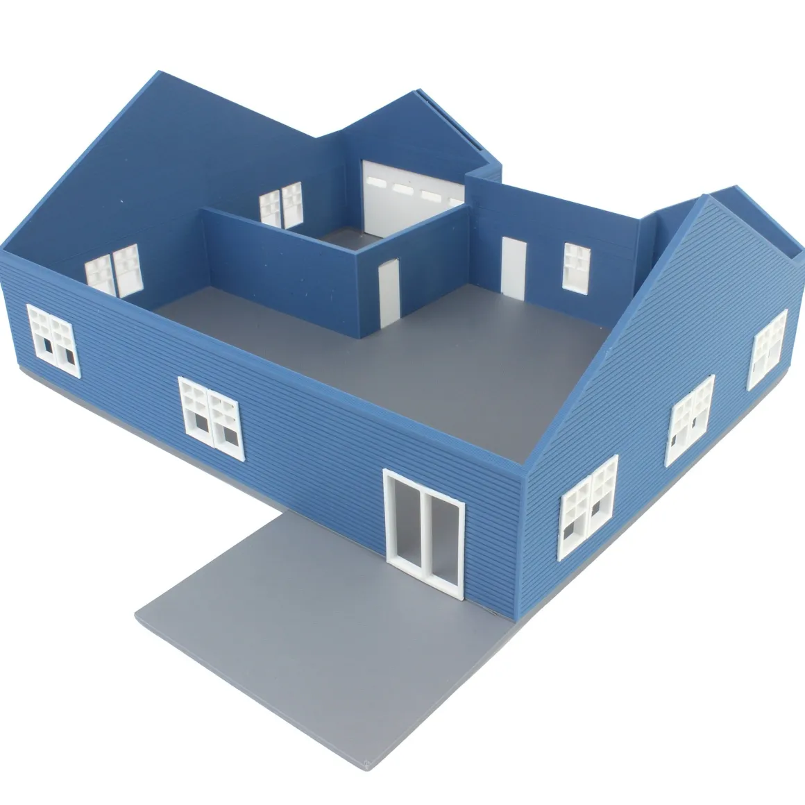 1/64 Blue & White “The Ranch” Farm House w/ Opening Garage & Back Deck, 3D Printed