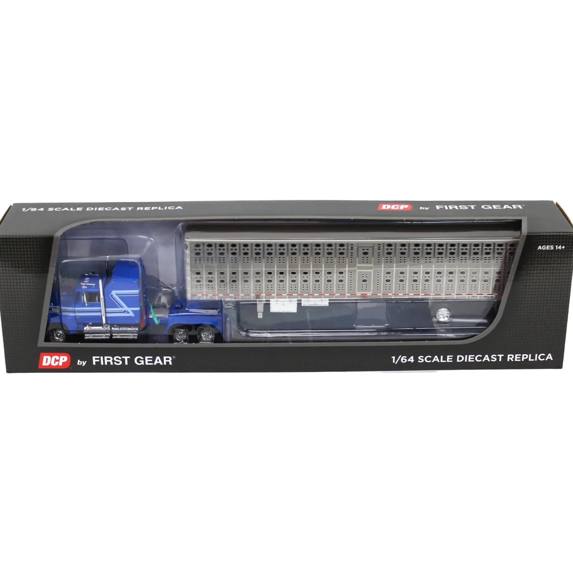1/64 Blue Ford LTL 9000 60in Aerodyne Sleeper with Wilson Stockmaster PSAL Livestock Trailer, DCP by First Gear
