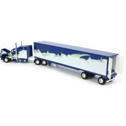 1/64 Blue, Silver & Lime Peterbilt 389 w/ Utility Ribbed Spread-Axle Reefer, DCP by First Gear