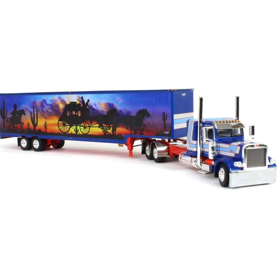 1/64 Blue/Red Peterbilt 389 with Tandem Axle Muraled Kentucky Van Trailer, DCP by First Gear