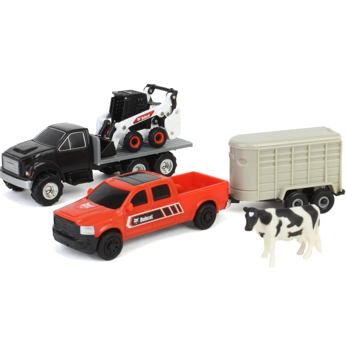 1/64 Bobcat 5 Piece Construction Set with Rollback, Livestock Trailer, Cow & More!