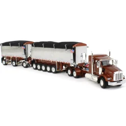 1/64 Bronze/Chrome Kenworth T800 w/ Chrome East Genesis II End Dump Trailers, DCP by First Gear