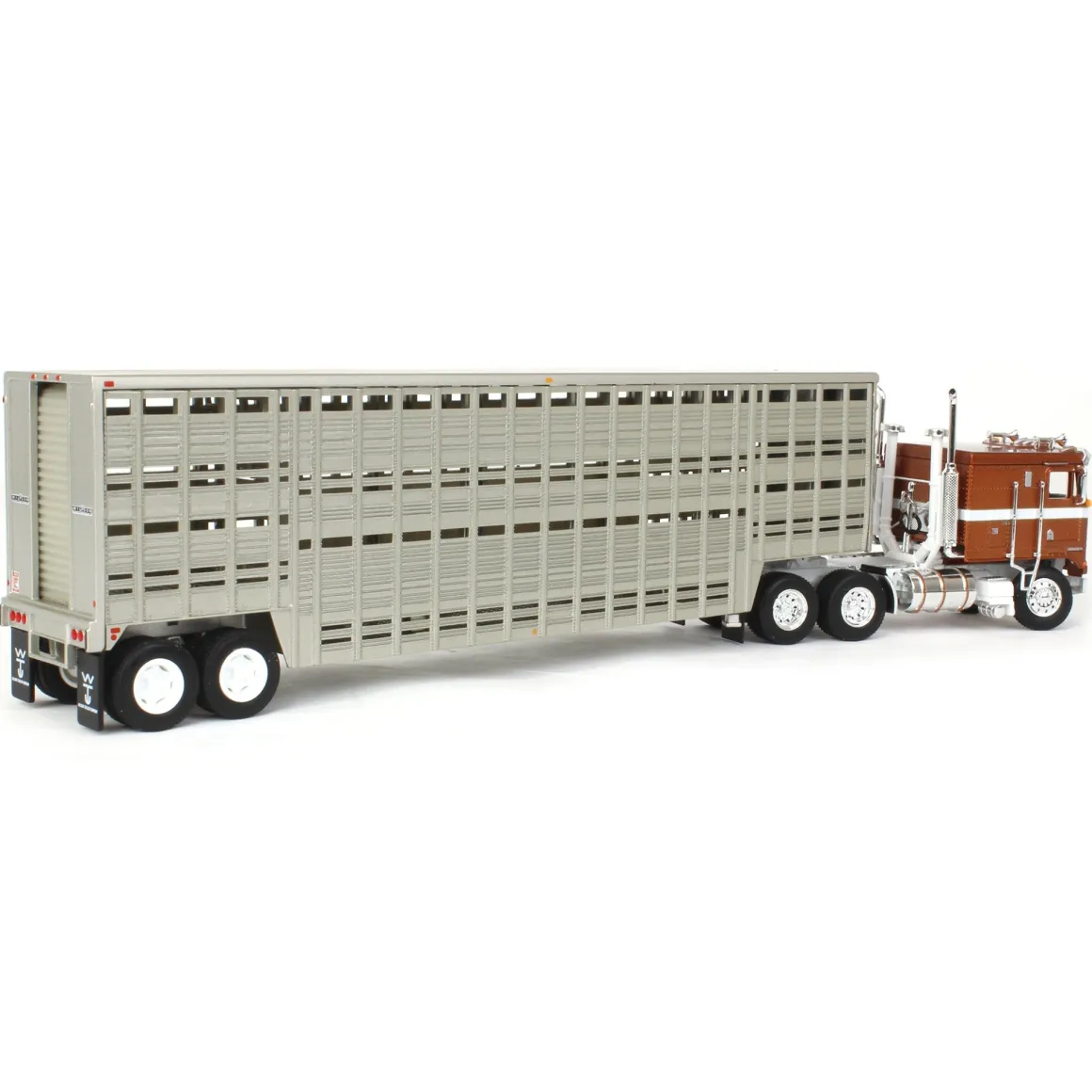 1/64 Brown Kenworth K100 COE Flattop with 45ft Wilson Vintage Livestock Trailer, DCP by First Gear