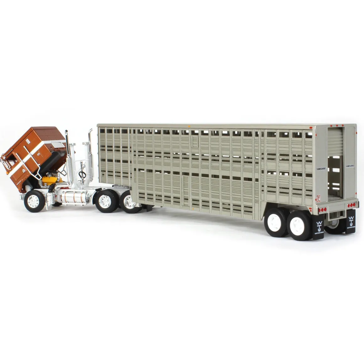 1/64 Brown Kenworth K100 COE Flattop with 45ft Wilson Vintage Livestock Trailer, DCP by First Gear