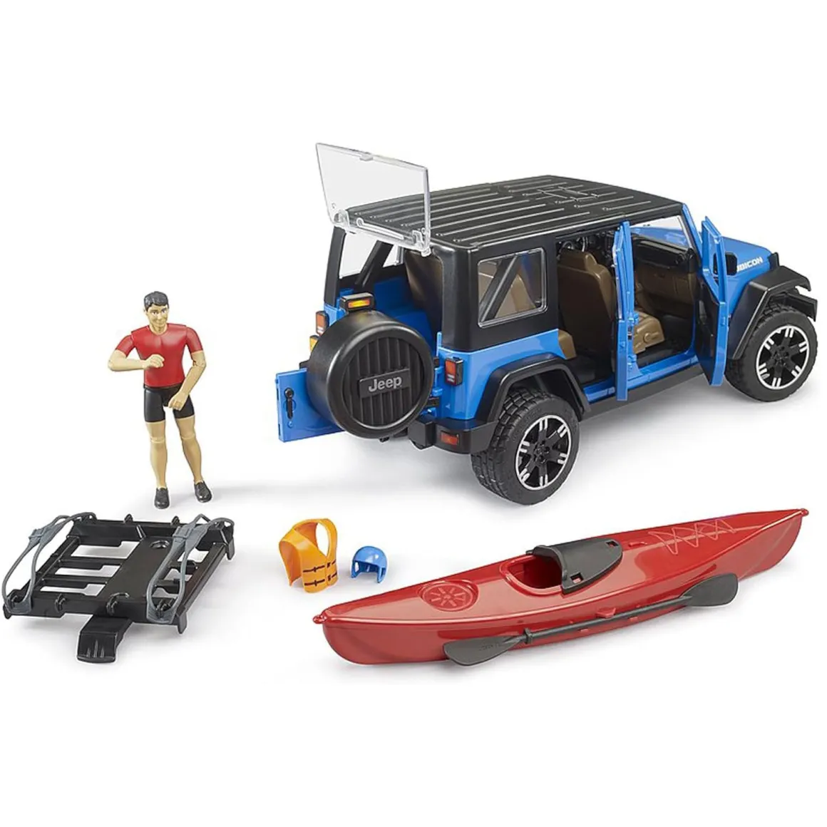 1/16 Bruder Jeep Wrangler Rubicon Unlimited with Kayak and Kayaker