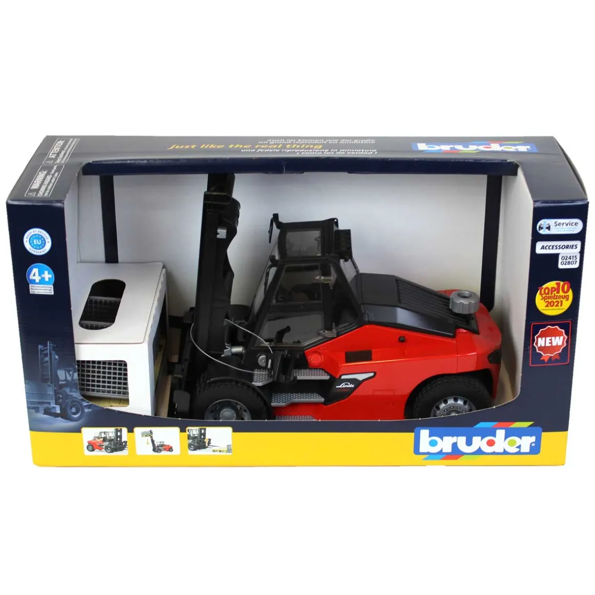 1/16 Bruder Linde HT160 Forklift with Pallet and 3 Pallet Cages