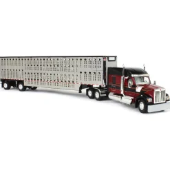 1/64 Burgundy & Black Kenworth W990 with Wilson Silverstar Livestock Trailer, DCP by First Gear