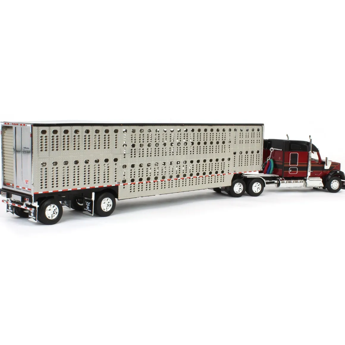1/64 Burgundy & Black Kenworth W990 with Wilson Silverstar Livestock Trailer, DCP by First Gear