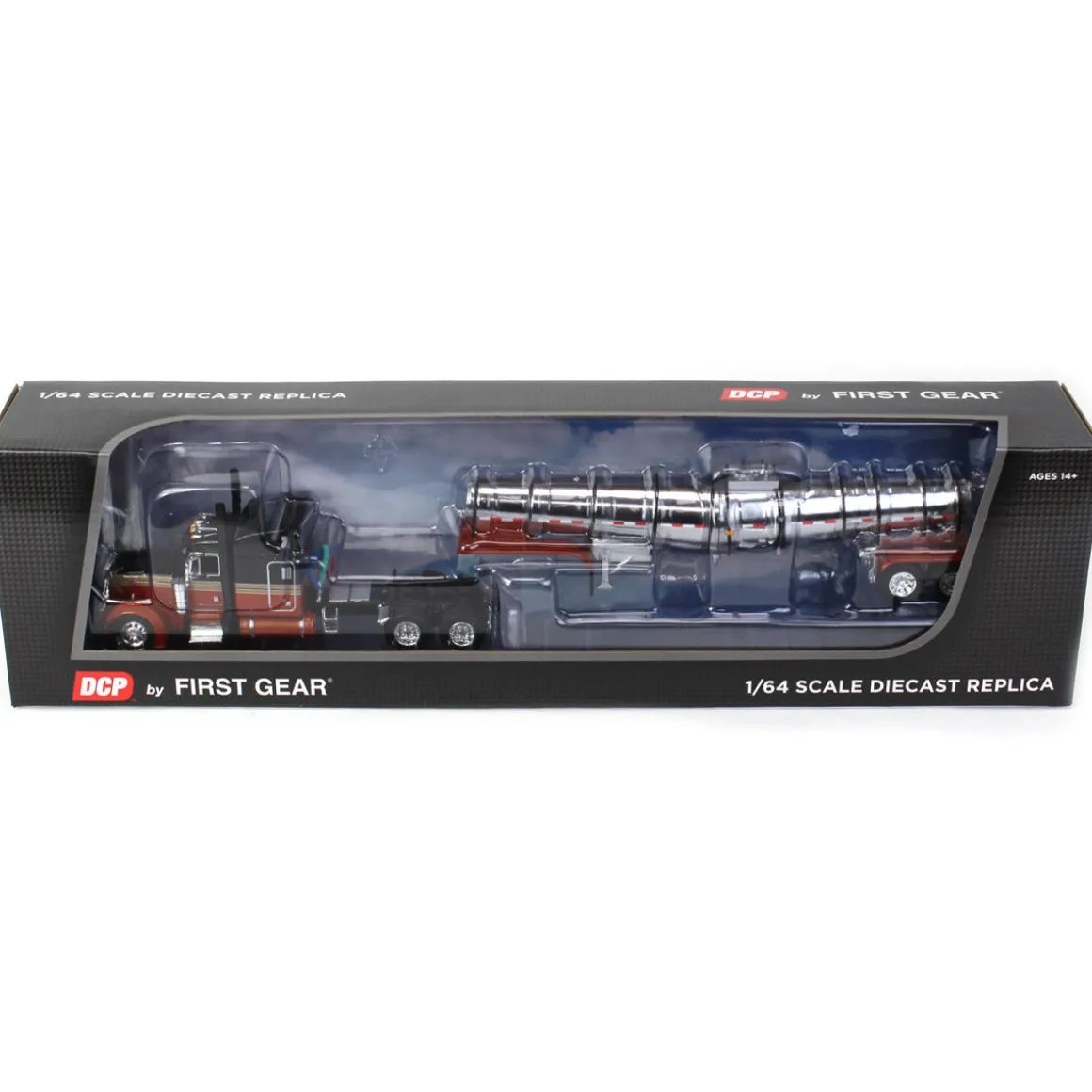 1/64 Burnt Orange Peterbilt 379 w/ 63in Mid-Roof Sleeper & Polar Deep Drop Tanker, DCP by First Gear