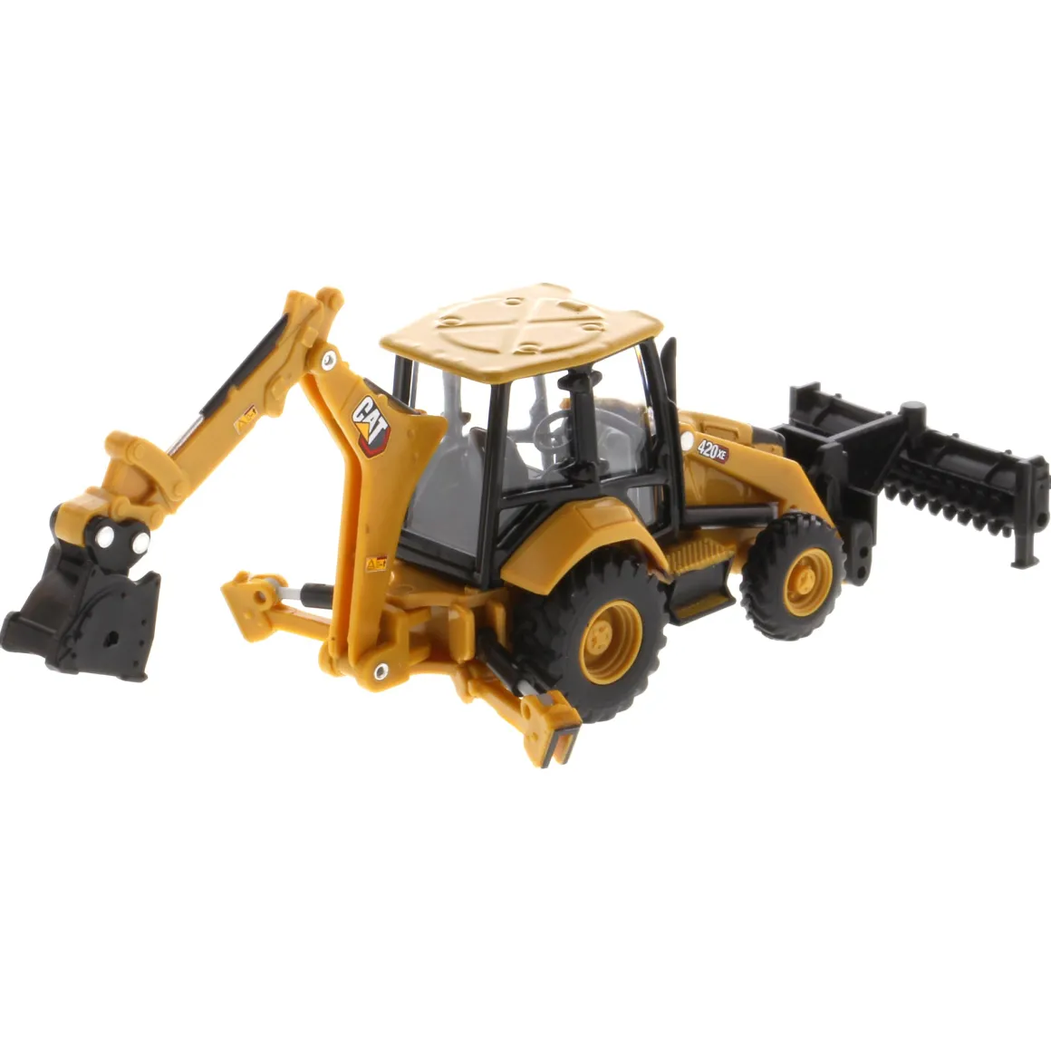1/64 Caterpillar 420 XE Backhoe Loader with Auger, Forks, Handling Arm & Hammer