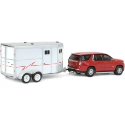 1/64 Cherry Red 2021 Chevrolet Tahoe with Horse Trailer, Hitch & Tow Series 23