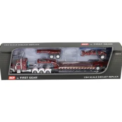 1/64 Cherry Red/White Peterbilt 379 with Fontaine Magnitude Lowboy, Jeep & Stinger, DCP by First Gear