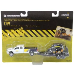 1/64 Dodge Pickup Truck with Trailer & New Holland L170 Skid Steer Loader