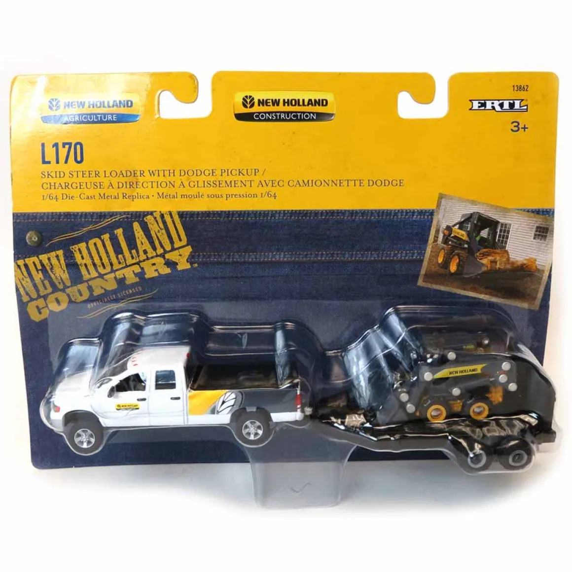 1/64 Dodge Pickup with Trailer and New Holland L170 Skid Steer & CR8.90 Combine with 2 Headers