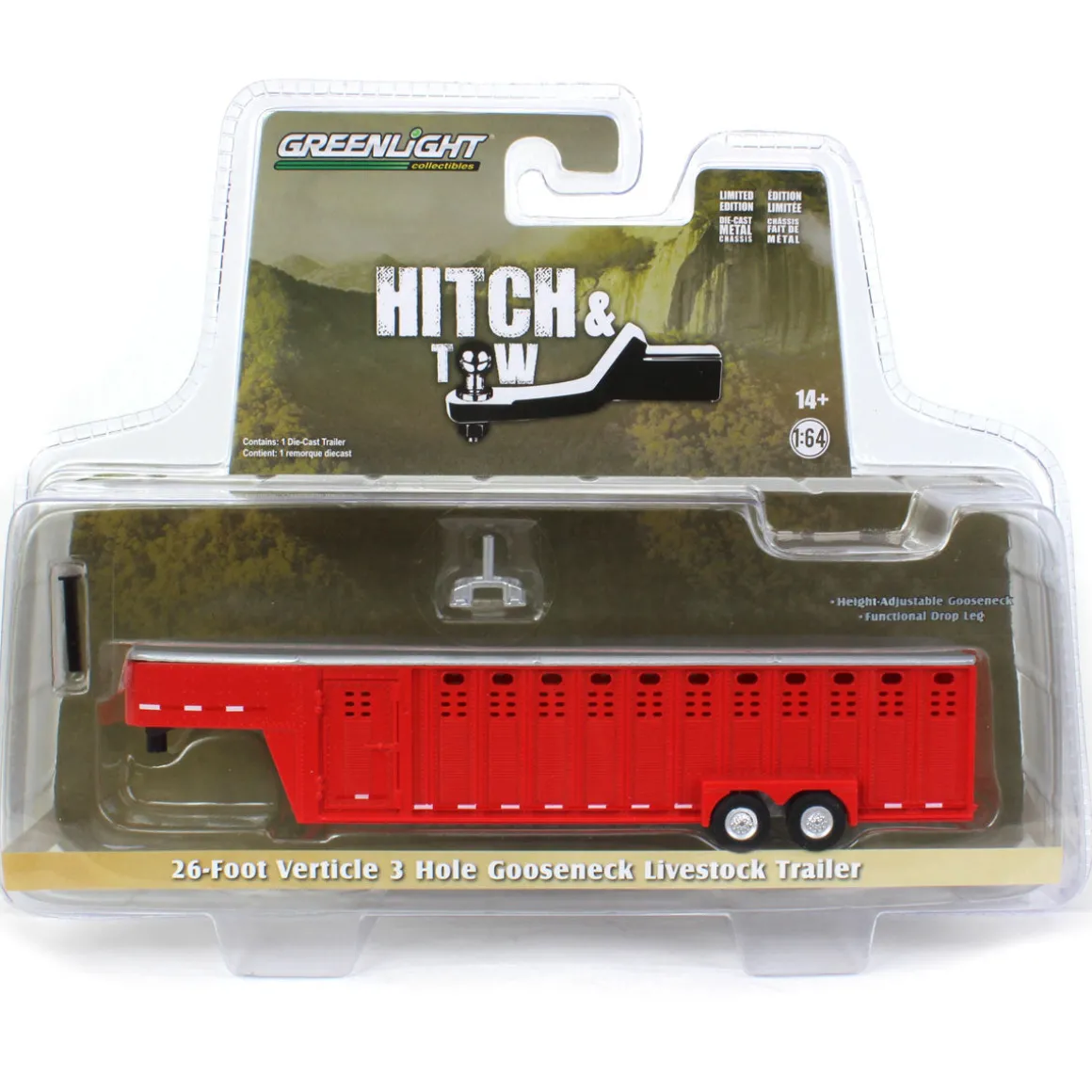 1/64 26ft Vertical Three Hole Gooseneck Trailer, Red, Hitch & Tow Trailers