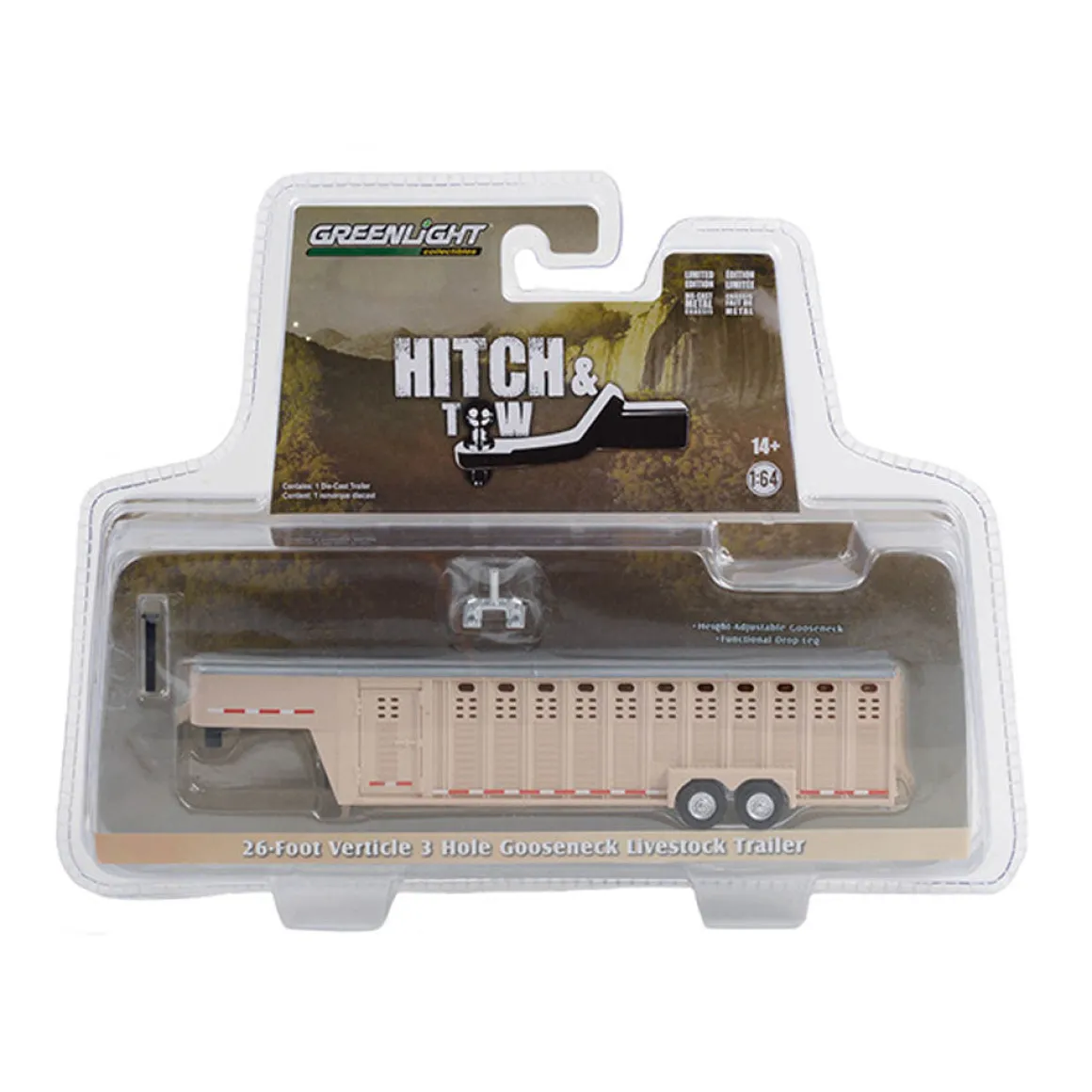 1/64 26ft Vertical Three Hole Gooseneck Trailer, Beige, Hitch & Tow Trailers