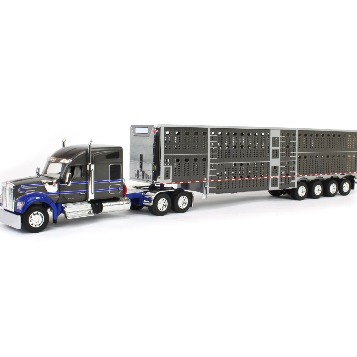 1/64 Gray & Blue Kenworth W990 with Wilson Silverstar Livestock Trailer, DCP by First Gear