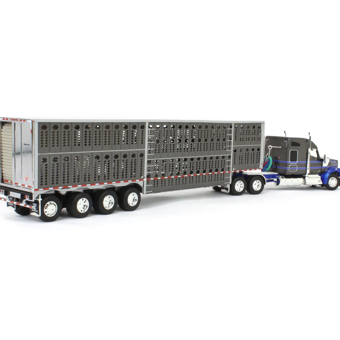 1/64 Gray & Blue Kenworth W990 with Wilson Silverstar Livestock Trailer, DCP by First Gear