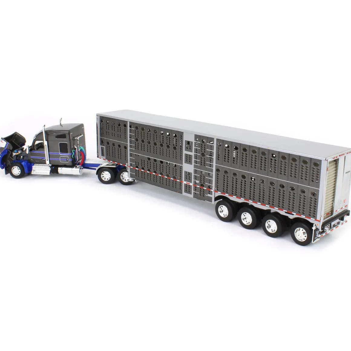 1/64 Gray & Blue Kenworth W990 with Wilson Silverstar Livestock Trailer, DCP by First Gear