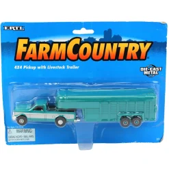 1/64 Green & Silver Ford F-250 4x4 Pickup with Gooseneck Livestock Trailer by ERTL
